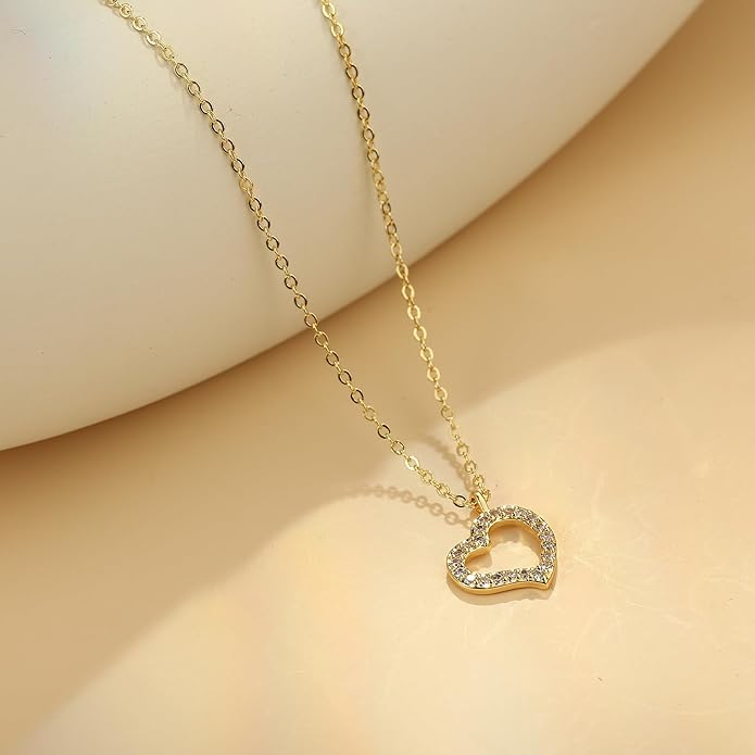 Dainty Gold Heart Necklace for Women - 14K Gold/Silver Plated Cute Heart Handmade Disc Circle Bee Choker Adjustable Necklace for Women Trendy Jewelry