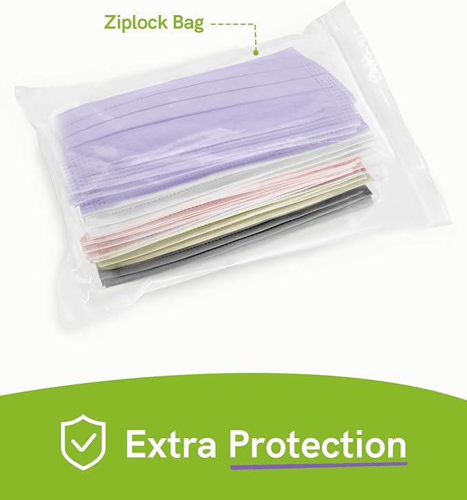 FriCARE Disposable Face Masks, 3-Ply ASTM Level 3 Medical Grade, FSA/HSA Eligible, Breathable & Comfortable for Allergy/Sun Protection, 50 Pack Lavender Mousse