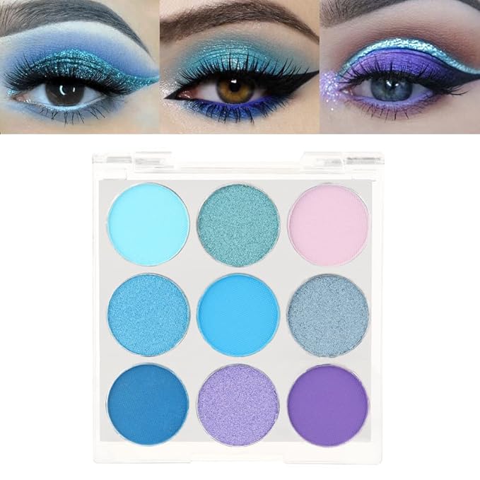 AMY'S DIARY Blue Purple Matte Eyeshadow Palette, 9 Colors - Long Lasting, Colorful Eye Shadow Platte for Women (03)