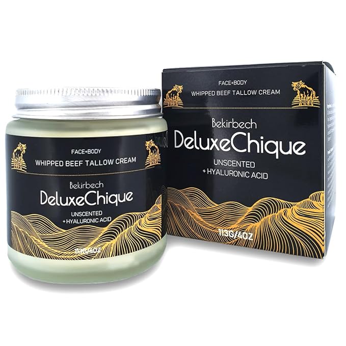 Beef Tallow Face Moisturizer – Whipped Tallow & Honey Balm with Hyaluronic Acid, Manuka Honey, Aloe & Green Tea – Unscented Natural Skin Cream for Dry or Sensitive Skin – 4oz