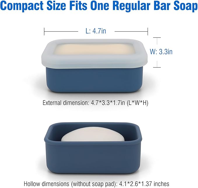 Enhanced Leak Proof Soap Box, Compact Silicone Soap Dish with Drainage Pad, Shampoo Bar Case for Travel, Camping, Gym and Dormitory (Black)