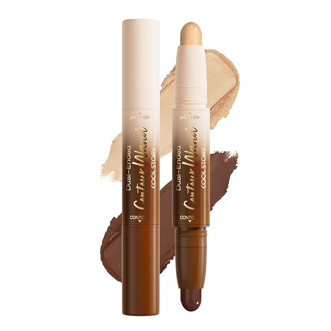 Nude Brown + Nude Contour Stick Dual Ended Face Body Makeup Waterproof no Transfer, 2 in 1 Cream Concealer Stick Contouring Makeup Kit, Nose Contour Bronzer Sticks Face Highlighter Make up