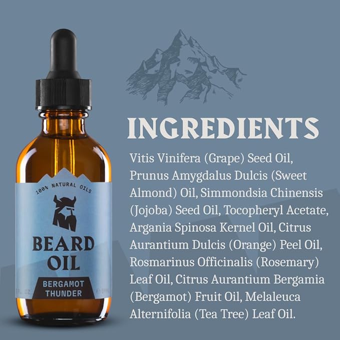 Striking Viking Beard Oil for Men - Naturally Derived Conditioner with Almond, Tea Tree, Argan & Jojoba Oil for Beard Growth, Softening & Moisturizing (2 Fl Oz (Pack of 1), Bergamot Thunder)