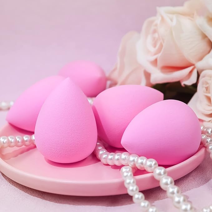 BEAKEY Latex-Free Blender Makeup Sponge for Blending, Pink Makeup Sponges Set, Soft Beauty Sponge, for Flawless Application of Liquid, Cream, and Powder Cosmetics