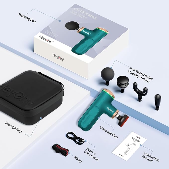 Massage Gun with Heat Function, 5 Adjustable Speed & 5 Massage Head for Deep Tissue Pain Relief, Portable Muscle Massager for Athletes, Compact Percussion Gun