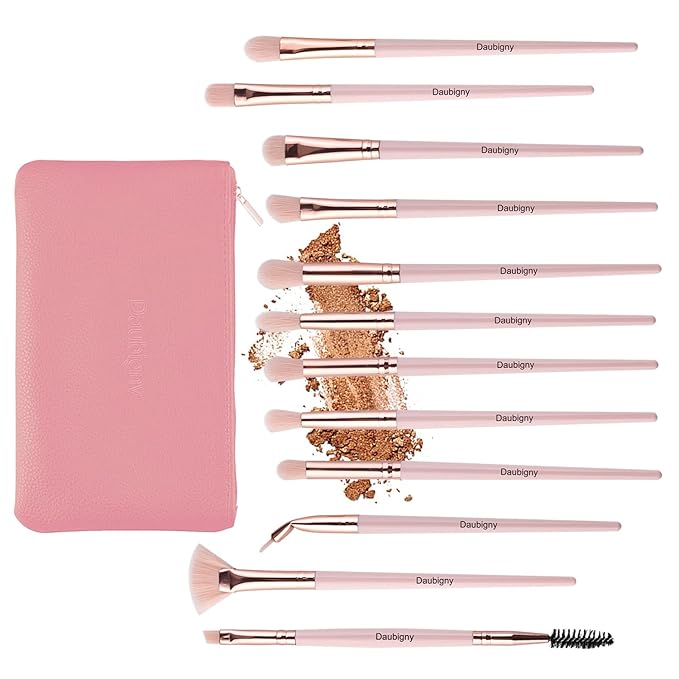 Daubigny Eye Makeup Brushes,12 PCS Professional Eye shadow, Concealer, Eyebrow, Foundation, Powder Liquid Cream Blending Brushes Set With Carrying Bag(Pink)