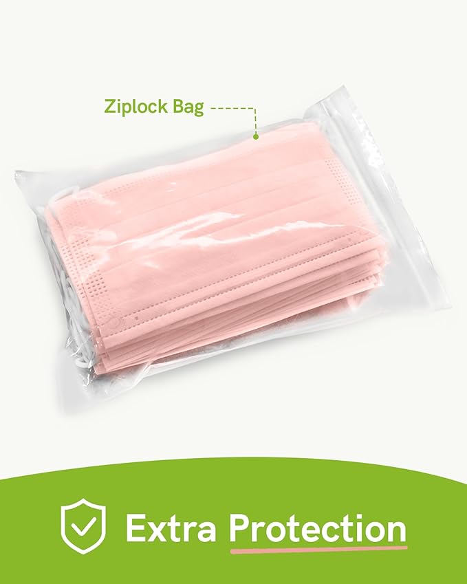 FriCARE Disposable Face Masks, 3-Ply ASTM Level 3 Medical Grade, FSA/HSA Eligible, Breathable & Comfortable for Allergy/Sun Protection, 50 Pack Pink