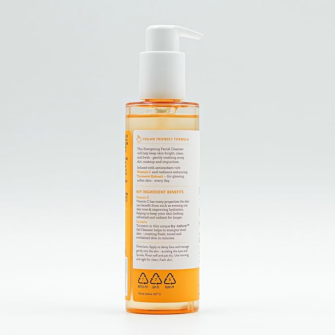 By Nature Vitamin C + Turmeric Gel Cleanser with Hyaluronic Acid – Brightening + Hydrating Face Wash & Makeup Remover for Oily and Acne-Prone Skin, Natural Daily Facial Wash (7oz)