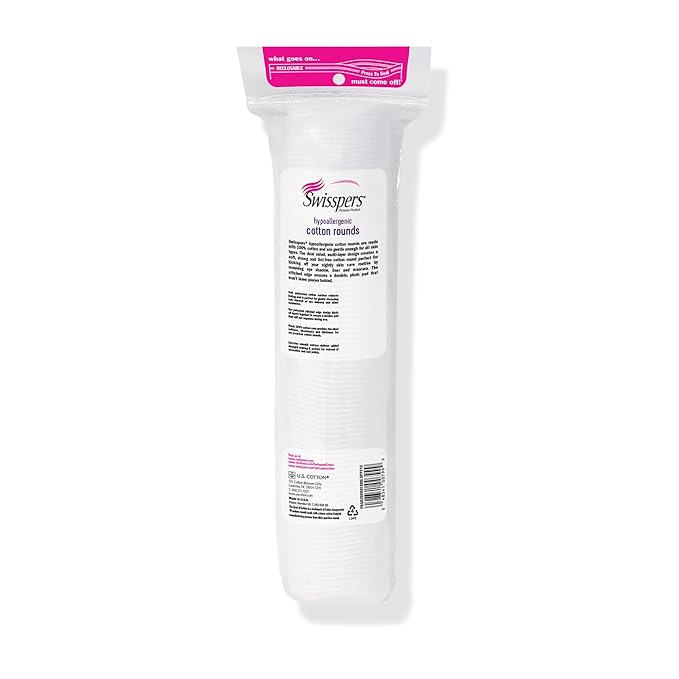 Swisspers Premium Cotton Rounds - 100% Chlorine Free Cotton Face Pads for Makeup, Nail Polish Removal - Dermatologist Tested and Hypoallergenic, Made in USA - 100 Pads (Pack of 3)