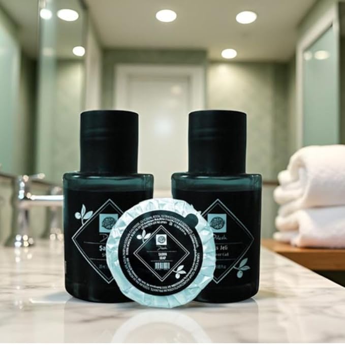 Dolesh by Roomsium 30-Piece Hotel Toiletries Set – Travel-Size Shampoo, Shower Gel & Soap – 0.85 fl oz Bottles & 15g Soaps – Paraben-Free, Cruelty-Free, Elegant Black Guest Amenities