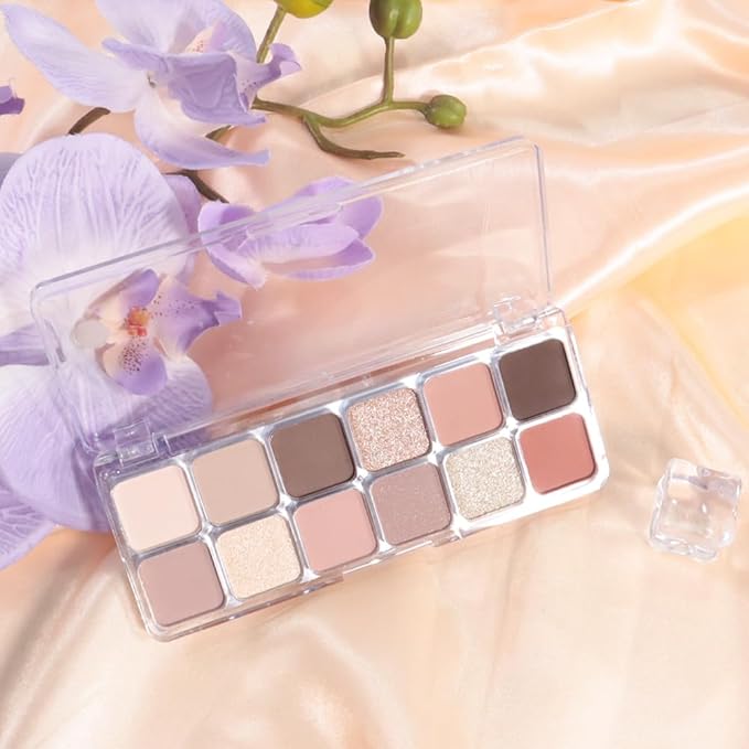 AMY'S DIARY 12 Colors Nude Eyeshadow Palette – Matte & Shimmer Natural Warm Tones for Everyday Makeup – Long-Lasting Blendable Soft Pigment Eye Shadow Set for Brown Eyes