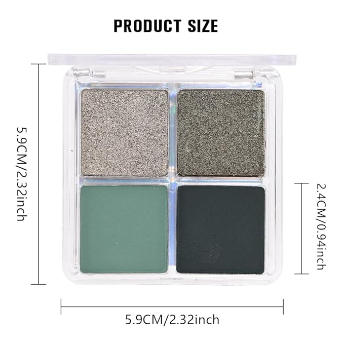 Kaely Powder Eyeshadow Quad, Matcha Green Matte Glitter Eyeshadow Palette Makeup, Neutral Eye Shadow Palette for Older Women Pigmented Waterproof, sombras para ojos, Blendable, Cruelty-free, 12