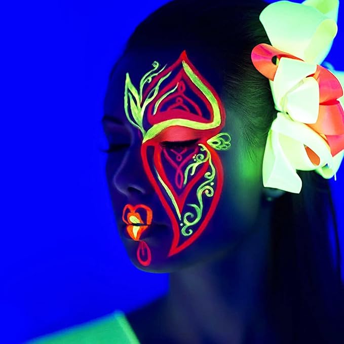 MEICOLY Glow Blacklight Face Body Paint Set,Neon Face Paint Kit,1.06x9oz/Box with Sponges,Blacklight Reactive Paints,Glow in the Dark Body Paint Neon Party Supplies,Neon Fluorescent Face Paint Makeup