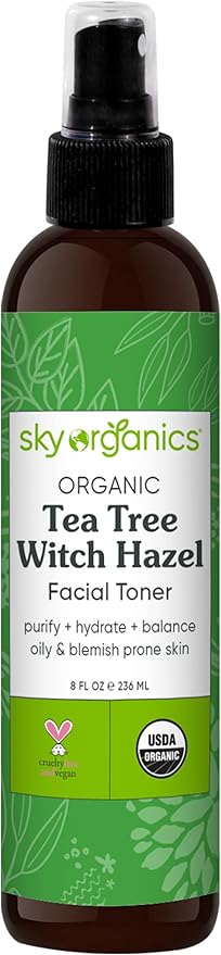 Sky Organics Organic Tea Tree & Witch Hazel for Face, Purifying Facial Toner to Hydrate, Soothe, Cleanse and Balance Blemish-Prone Skin, Helps Minimize The Appearance of Pores, 8 fl oz webook