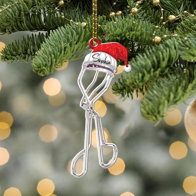 Personalized Name Eyelash Curler Shape Acrylic Flat Ornament, Makeup Ornament, Girl Makeup Artist Christmas Ornament, Makeup Stylist Ornament 102