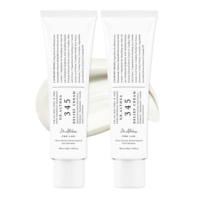 Dr.Althea 345 Relief Cream | Moisturizer for Soothing Recovery and Blemish Care with Tea Tree Leaf Water & Niacinamide | Korean Vegan Skin Care for All Skin Types, 1.69 Fl Oz (Ver.2 - Pack of 2)