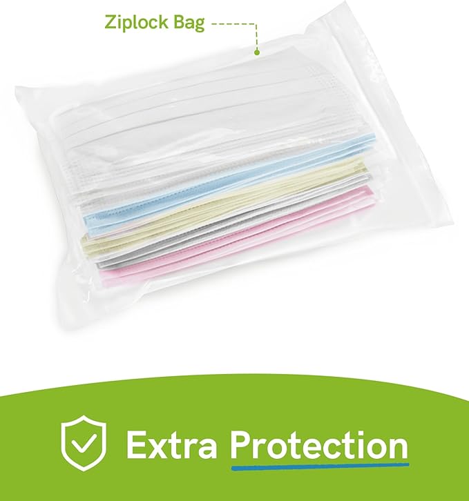 FriCARE Made in USA Disposable Face Masks, 3-Ply ASTM Level 3 Medical Grade, Breathable & Comfortable for Adult Daily Work/Sun Protection, 50 Pack Frosted Glacier