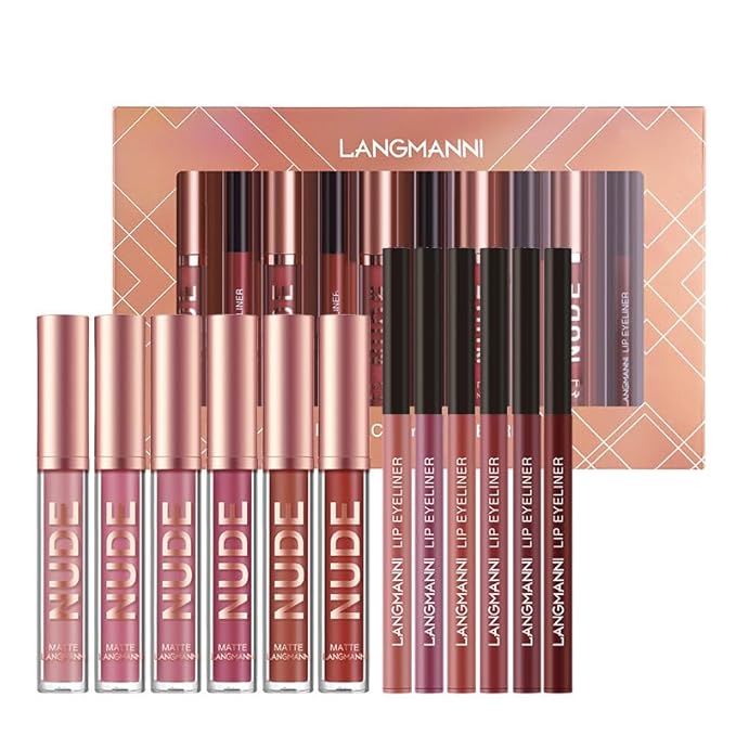 BONNIE CHOICE 12Pcs Matte Liquid Lipstick + Lip Liner Pens Set, 6 Matte Lipstick With 6 Matching Smooth Lipliner Waterproof Long Lasting 24 Hour Lip Gloss Makeup Mother's Day Gifts for Women