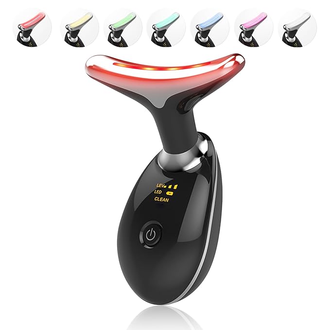 Light Based Multifunctional Facial Massager, 7 Color Portable Face Massager Tool for Skin Care, Glossy Black