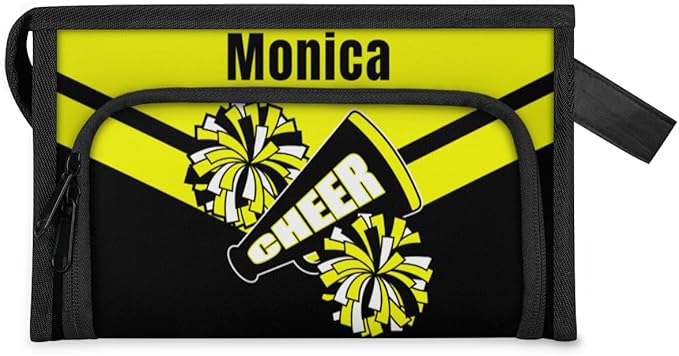 Custom-Makeup-Bag Personalized Travel Toiletry Bag Text Customized Cheer Makeup Bags Cosmetic Bags for Women With Divider & Handle Yellow