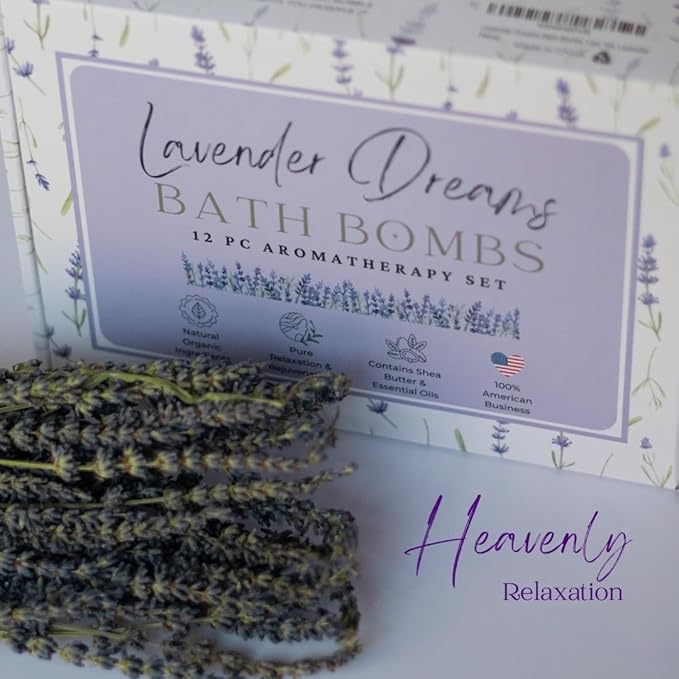 EvolutionUSA Lavender Dreams Bath Bombs for Women, 12 Organic Flower Bath Bombs, Soft Lavender Bath Bombs, Womens Bath Bombs Gift, Lush Bath Bombs for Girls, Relaxing Bathbombs, Bath Balls