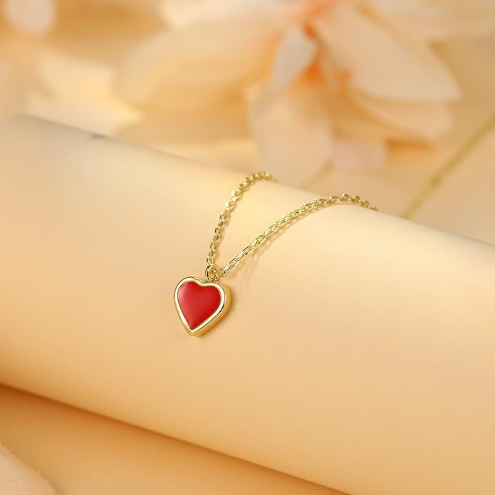 Dainty Gold Heart Necklace for Women - 14K Gold/Silver Plated Cute Heart Handmade Disc Circle Bee Choker Adjustable Necklace for Women Trendy Jewelry