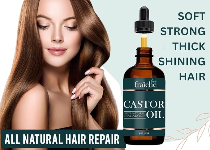 Live Fraiche Organic Castor Oil (4oz) + Filled Mascara Tube, 100% USDA Pure, Cold Pressed, Hexane Free Lash Serum Hair Growth Oil for Eyelashes, Eyebrows, Hair - Brow and Hair Treatment Oil