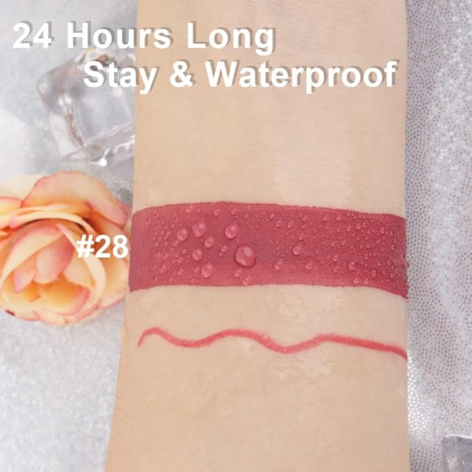 2pcs Matte Mauve Neutral Lip Liner and Lipstick Makeup Set, Liquid Lipstick 24H and Lip Liner Set Matt Liquid Lips Make Up Waterproof Long Lasting High Impact Color Lipstick Matte Kit(#28)