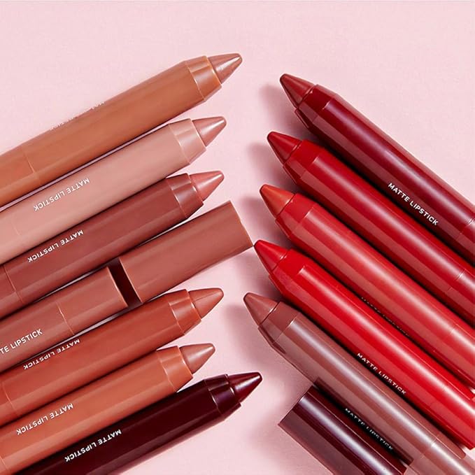 BINGBRUSH 6Pcs Lip Crayon Matte Lipstick,lip stain long lasting waterproof Longwear Lipstick Set Moisture Smooth Lip Liner color stay lipsticks Makeup for Women (6pcs)