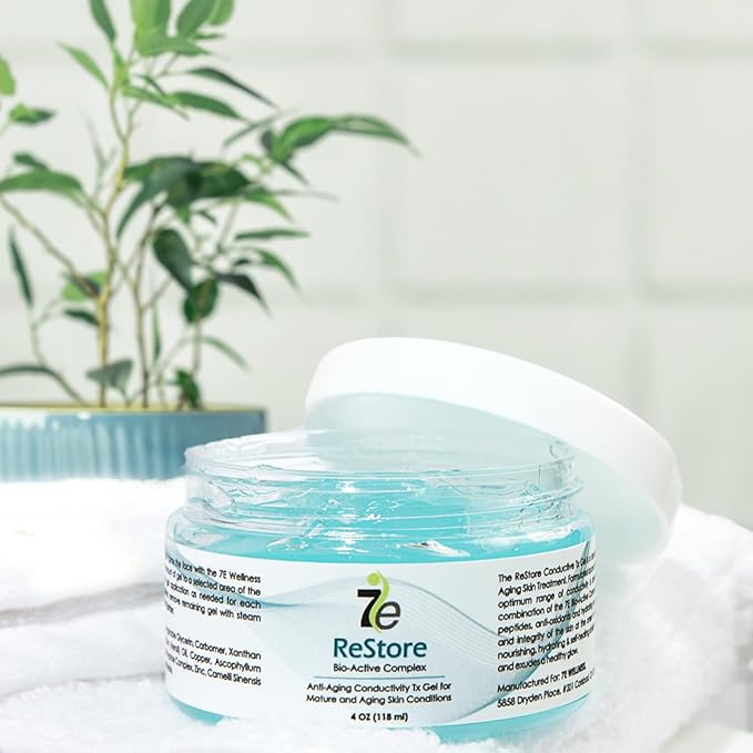myolift 7E Wellness ReStore Conductive Microcurrent Gel with Bio-Active Complex - 4oz - Facial Skin Care with Green Tea Extract, Hyaluronic Acid & Collagen Peptides - Anti-Aging & Skin Tightening