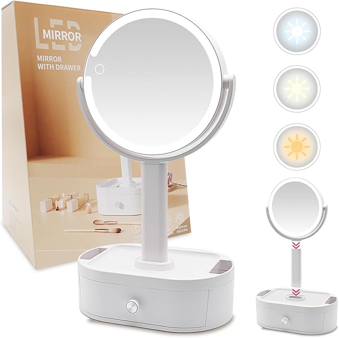 Makeup Mirror with Lights, 10X Magnifying Mirror with Light - 80 LED Vanity Mirror, 3 Color Modes & Stepless Dimming, Lighted Makeup Mirror with Magnification, Shatterproof & Stable Base