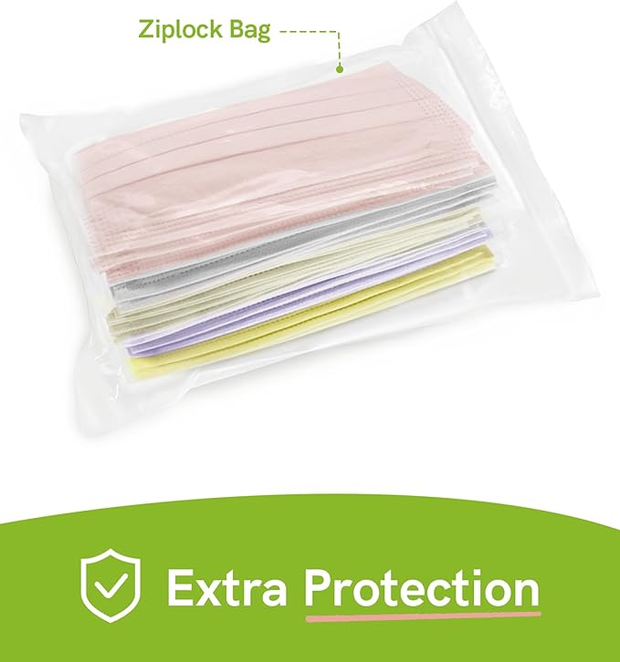 FriCARE Disposable Face Masks, 3-Ply ASTM Level 3 Medical Grade, Breathable & Comfortable for Adult Daily Work/Sun Protection, 50 Pack Peach Blossom Dream