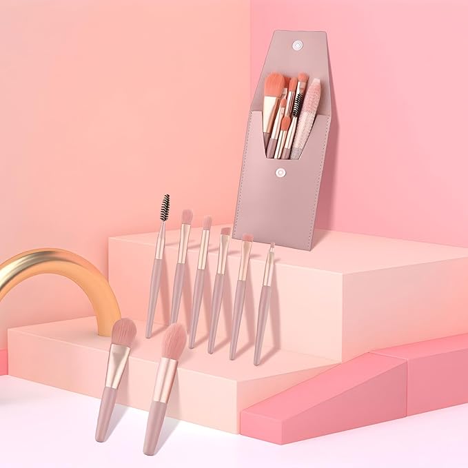 24 Sets Travel Makeup Brush Set Bridesmaid Gift Face Make Up Brushes Angled Blush Brush Foundation Brush with Travel Makeup Bag for Wedding Bridal Gift (Pink)