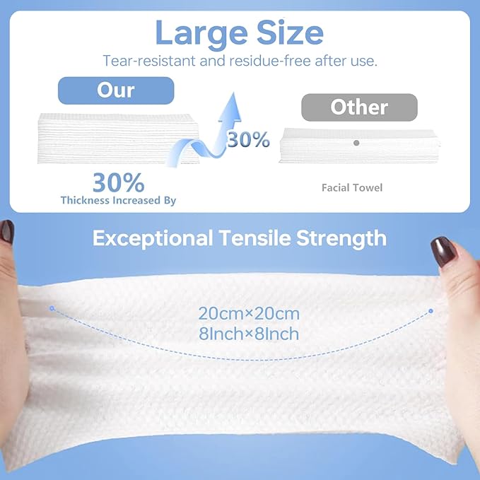 Disposable Face Towels 100 Count, Lint-Free Soft Cotton Facial Dry Wipes,8” x 8” Clean Facial Towels Wash Cloth for Sensitive Skin,Makeup Remover Dry Wipes
