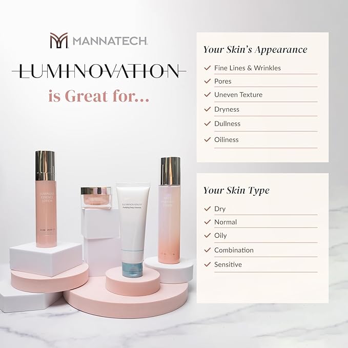 Mannatech | Luminovation K-Beauty System - 4-Step Korean Skincare Set: Purifying Deep Cleanser, First Essential Toner, Luminous Essence Lotion, and Youth Intensive Care Cream. K Skin Care Sets & Kits