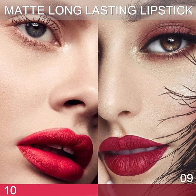 evpct 6Pcs Dark Ruby Red Mauve Plum Purple Nude Beige Matte 24 Hour Lipstick Set for Women Waterproof Long Lasting 24 Hours Lipstick