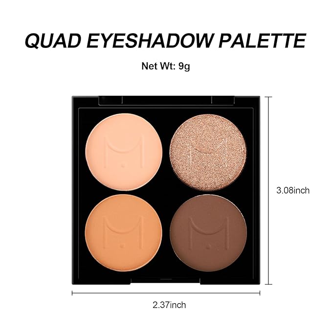 Erinde Quads Matte Eye Shadow Powder Makeup Palette, Nude Neutral Brown Matte Shimmer Eyeshadow, Long Wearing Waterproof Everyday Eye Makeup, sombras de ojos, with Built-In Mirror, 01