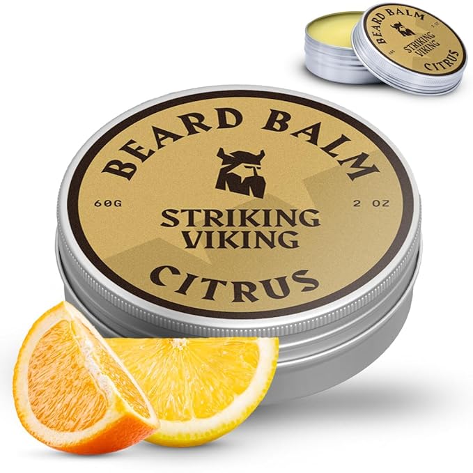 Striking Viking Beard Balm for Men - Leave in Beard Conditioner - Styling Balm Made with Naturally Derived Beard Butter, Argan & Jojoba Oils (2 Ounce (Pack of 1), Citrus)