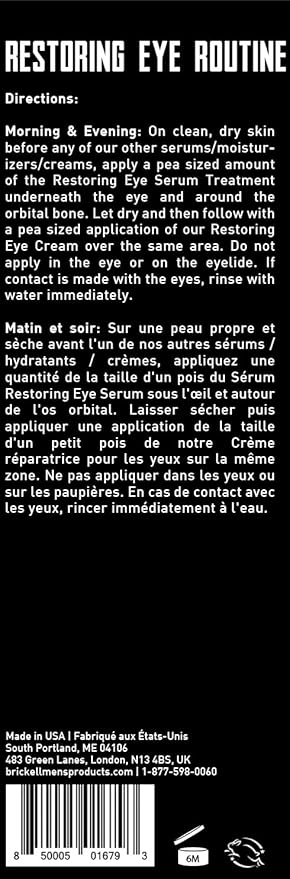 Brickell Men's Restoring Eye Routine for Men, Eye Cream and Serum for Men, Natural and Organic, Unscented, Men's Skin Care Gift Set