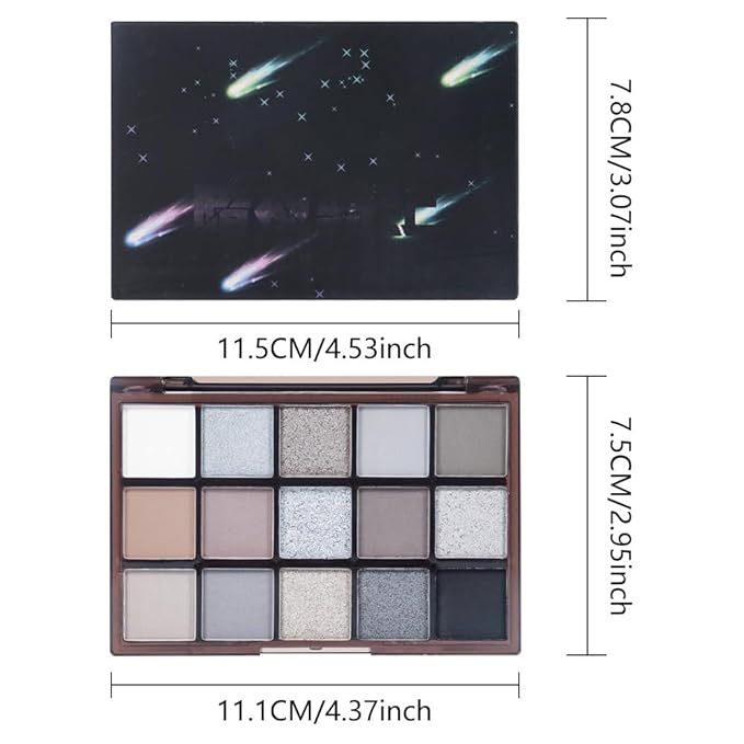 Smokey Black Eye Shadow Makeup Palette,15 Colors Gray Silver Dark Shimmer Matte Makeup Pallet,Long Lasting Waterproof Blendable for Daily and Halloween,Vegan,Cruelty -free