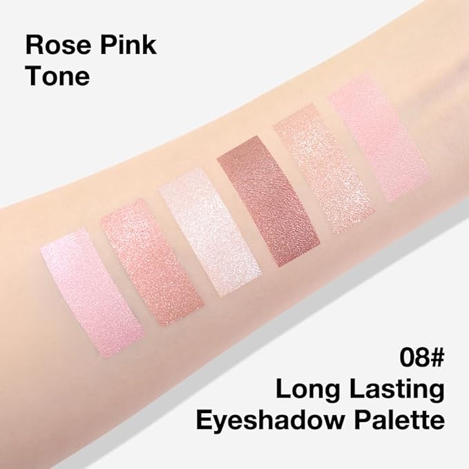 6 Colors Mini Pink Eye Shadow Palette Makeup for Older Women, Neutral Matte Shimmer Eyeshadow Palette Highly Pigmented Waterproof, paleta de sombras de ojos, Vegan & Cruelty-free, 08
