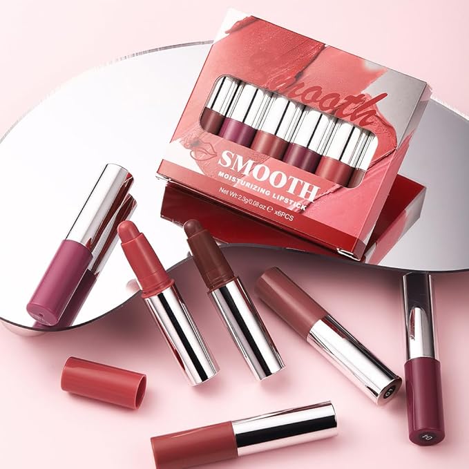 6Pcs Matte Lipstick Crayon Set for Women, Long Lasting Waterproof Velvet Lip Liner Pencil, High Pigment Creamy Lipstick, Longwear Non-Drying Lip Makeup Cruelty-free 24 Hours,01#+02#+03#+04#+05#06#