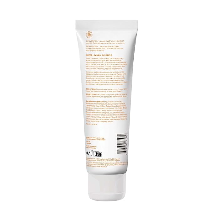 ATTITUDE Body Cream, EWG Verified Moisturizer, Vegan Moisturizing Products For Dry Skin, Dermatologically Tested, Orange Leaves, 8 Fl Oz