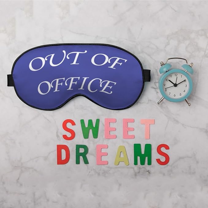 Out of Office Sleep Eye Mask Eye Cover Warning Reminder Slogan Blue White Silk Eye Mask for Sleeping with Adjustable Strap for Travel Nap Shift Work Office