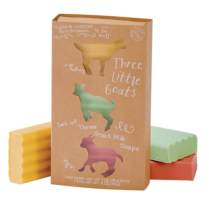 San Francisco Soap Company Simply Be Well Three Little Goats Goat Milk Soap Gift Set of 3 (Set II) | Creamy Mango, Jabara Fruit, & Papaya |