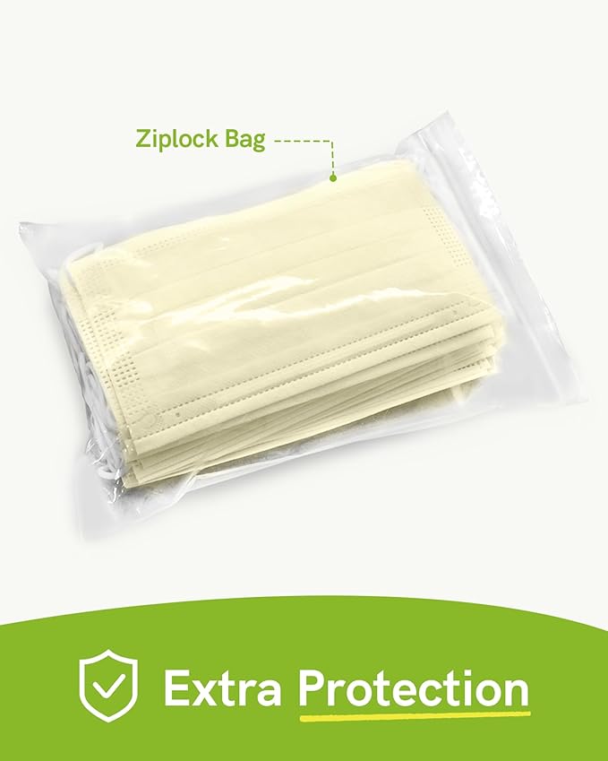 FriCARE Disposable Face Masks, 3-Ply ASTM Level 3 Medical Grade, FSA/HSA Eligible, Breathable & Comfortable for Allergy/Sun Protection, 50 Pack Cream