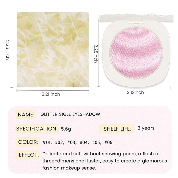 Pink Cream Glitter Shimmer Metallic Eyeshadow Palette Makeup, Natural Single Mini Instant Holographic Eyeshadow For Women, Sombras Crema Para Ojos, Talc, Paraben & Cruelty Free