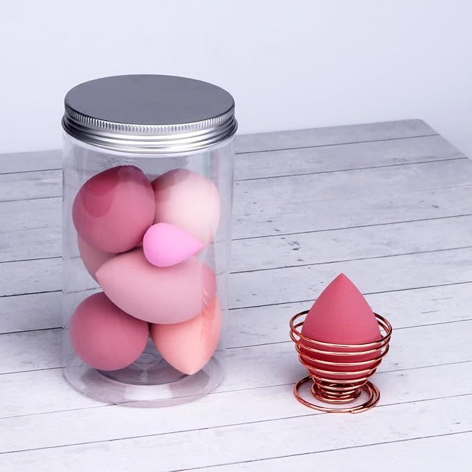 Makeup Sponges Set - Beauty sponges Blending Blenders with 1 Holder and Egg Case, Flawless for Cream, Powder and Liquid (Pink,7Pcs+1Holder+ case)