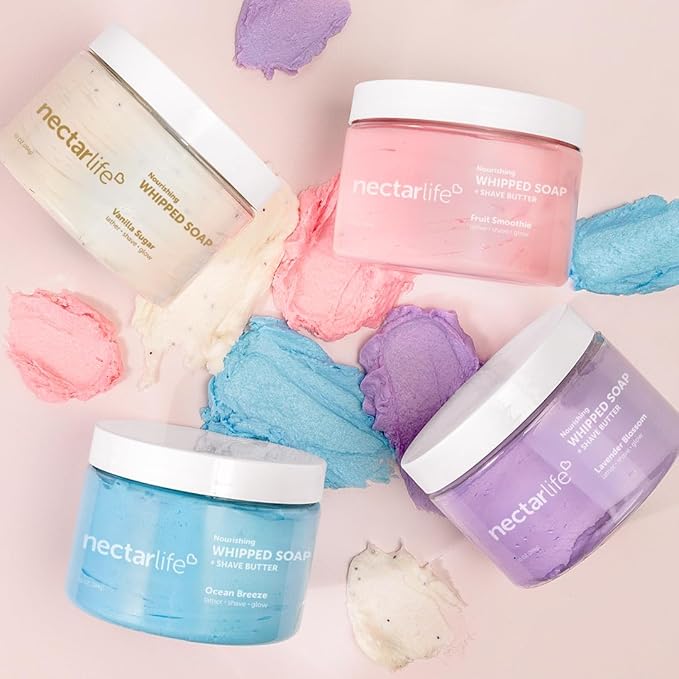 Nectar Life Whipped Soap and Shave Butter, Clean Bath Soap Non Toxic, Vegan (10 Ounce, Fruit Smoothie)