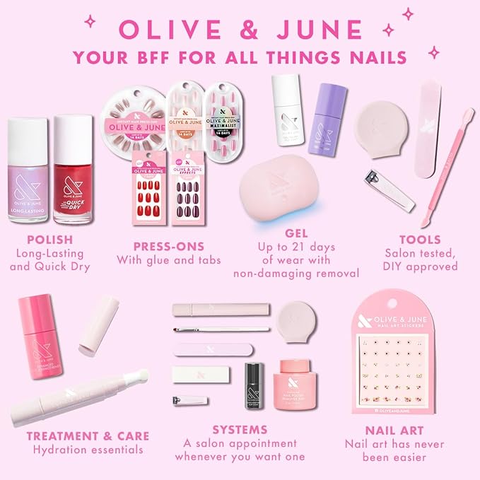 Olive & June Long Lasting Nail Polish | Plump, Gel-Like Finish | No Lamp Needed | Lasts up to 10 days | Salon-Quality at Home | Vegan & Cruelty-Free | Chip-Resistant | Saltwater Taffy | Sheer Pink